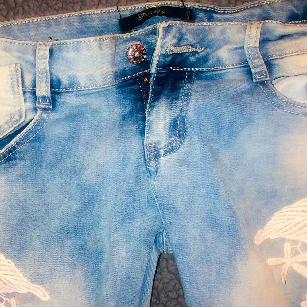Hip huggers .slit on side with lace embroidery